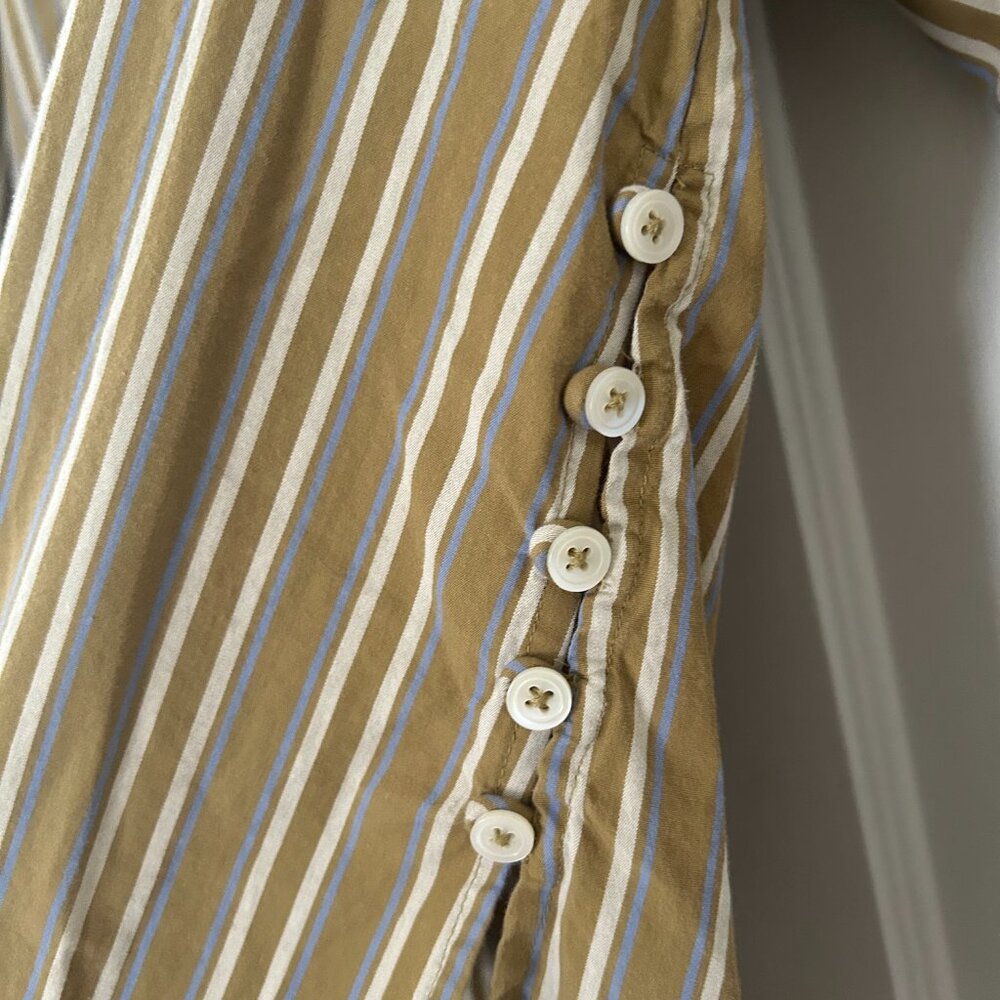 By Anthropologie Olive Green Blue Striped Side-Button Tunic Blouse Size Medium - Picture 8 of 9